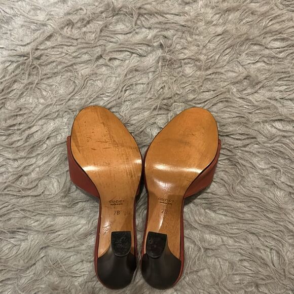 Gucci authentic blondie red and brown tie‎ slip on heel - Picture 9 of 12